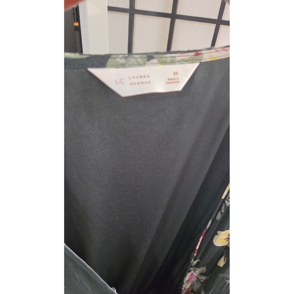 LC Lauren Conrad Floral Wrap Maxi Dress Green Pink Long Sleeve Smocked M - Picture 5 of 6